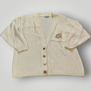 Amilano Women's M Ivory Cream 100% Acrylic Gold Embroidered Long Sleeve Cardigan